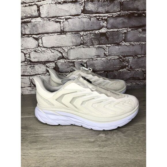 HOKA Project Clifton Blanc de Blanc Lunar White Mesh Center Zip Gym Shoes Men 8M - Picture 1 of 16
